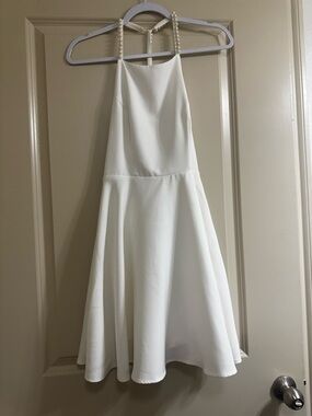 Lulu's White Pearl-Strap Halter Dress